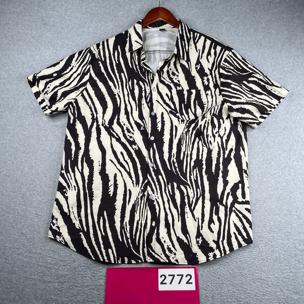 Manfinity Zebra Print Shirt Lightweight Tropical Button Up Short Sleeve 2XL Mens